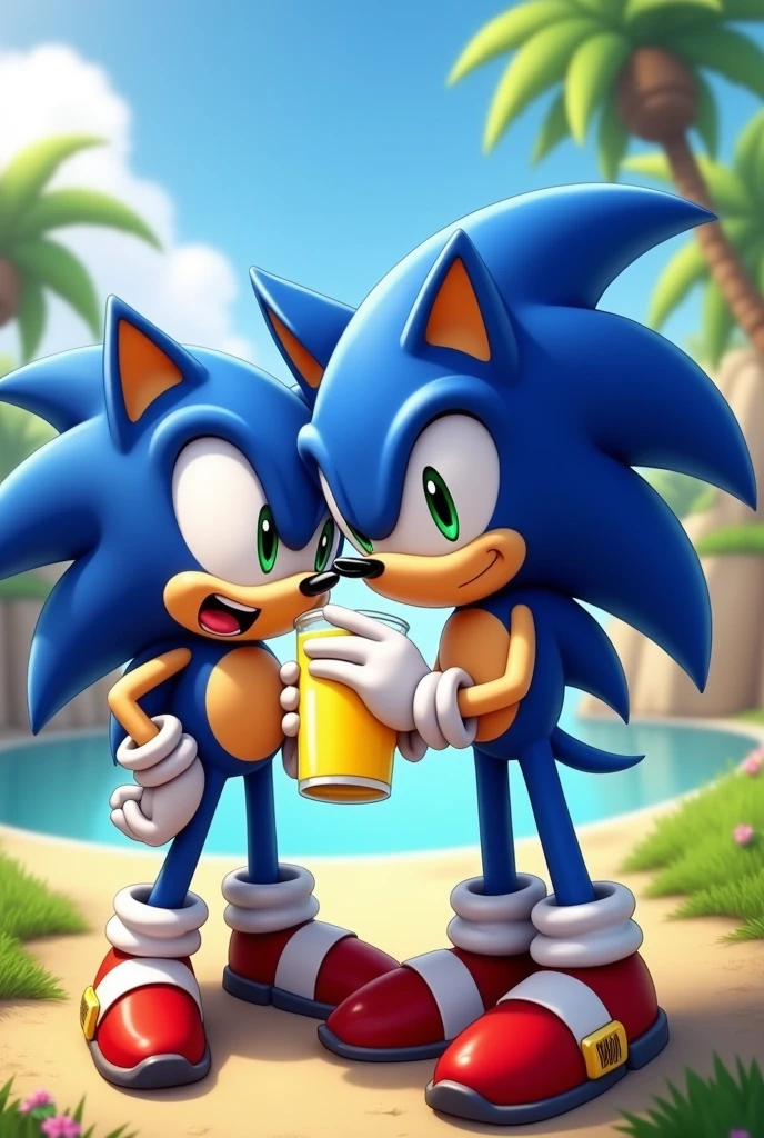 Sonic drinking lemonade with classic sonic