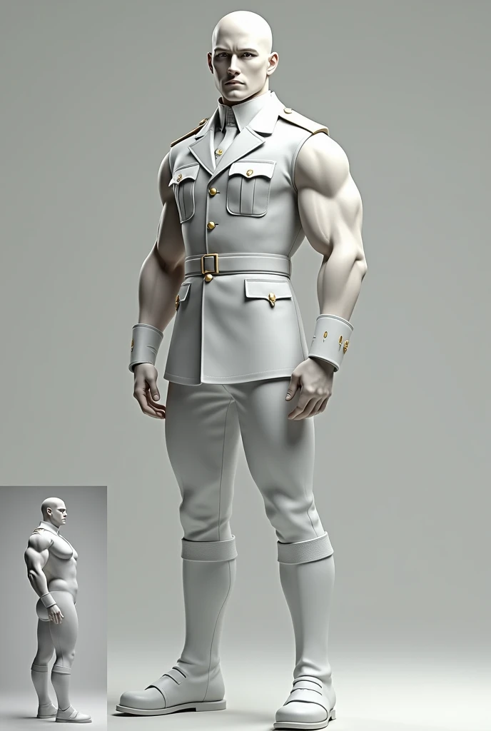Create a white character, in military army uniform. Strong and beautiful, clear eyes.
Draw another view of him next to it, in underwear without clothes, targeting your curvatures and muscle beauty