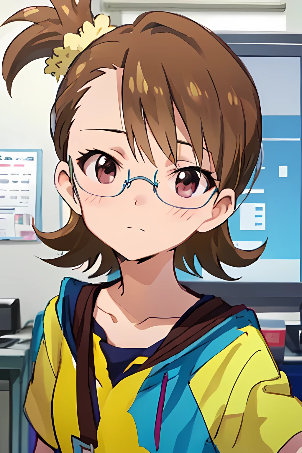 (UHD)、ami futami、oval glasses、upper body、blushing、8k、looking at viewer、(pixel-perfect、detail-perfect)