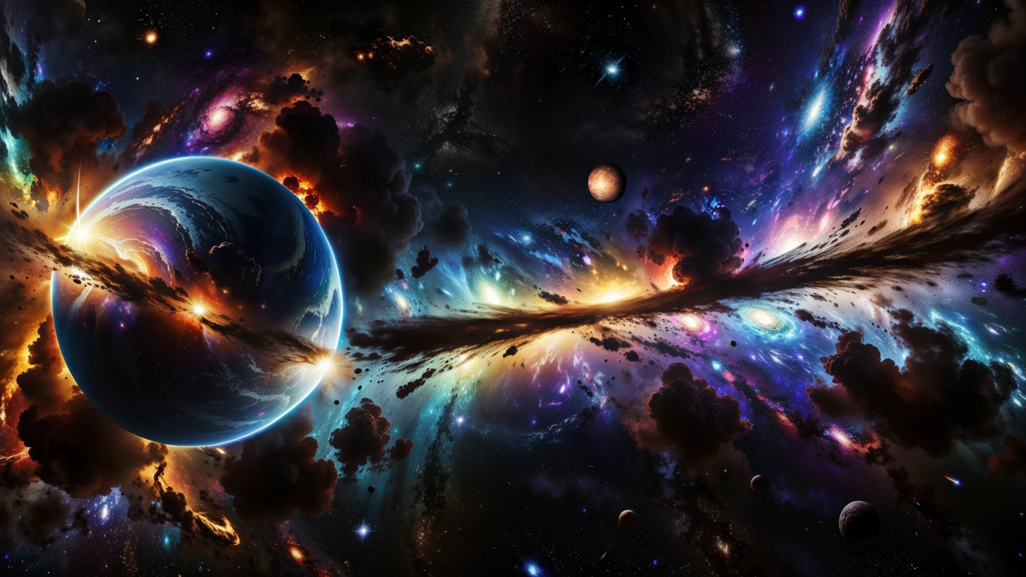 8k, ultra resolution, (((realistic photo))), (((realistic photo))), Artistic representation of chaos and tranquility, the explosion of a galaxy, in the middle of infinite space 32K UHD