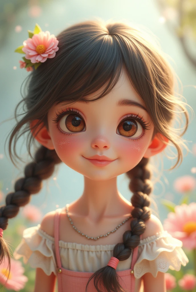 Girl with pigtail braids and bangs