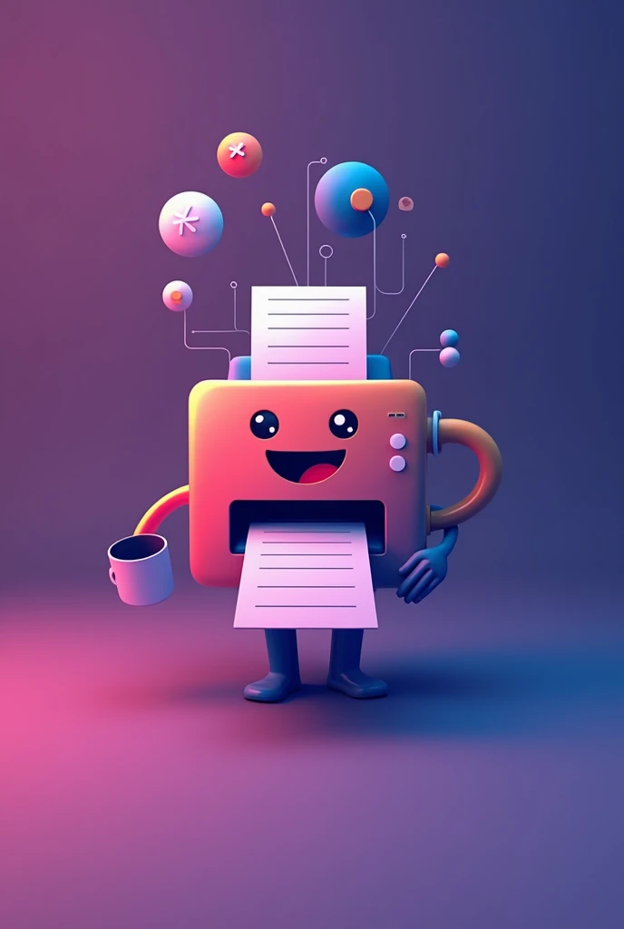 Creative smiling modern logo idea with printer and mug