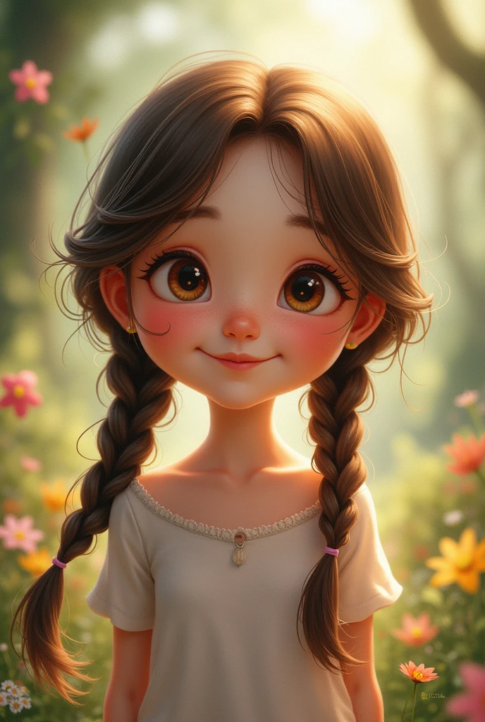 Girl with brown hair and pigtail braids