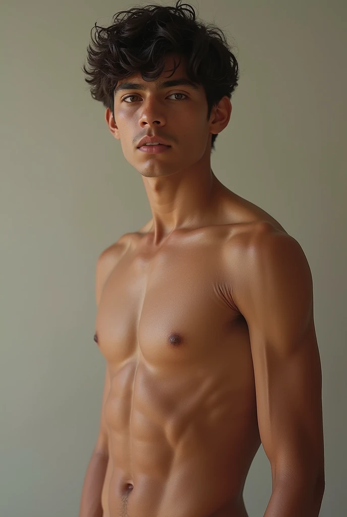 A real version of the body of a 16-year-old Mexican boy from neck to waist
