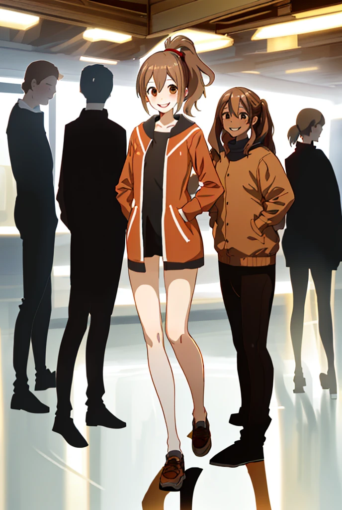 Completely naked、Brown Hair、Straight Hair、ponytail、smile、Adult women、Standing with your legs apart