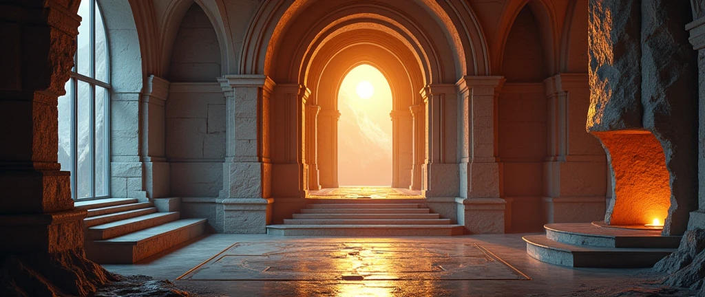 futuristic castle interior, Interstellar. 8k, aurora burreal, extraterrestrial, gold on the wall