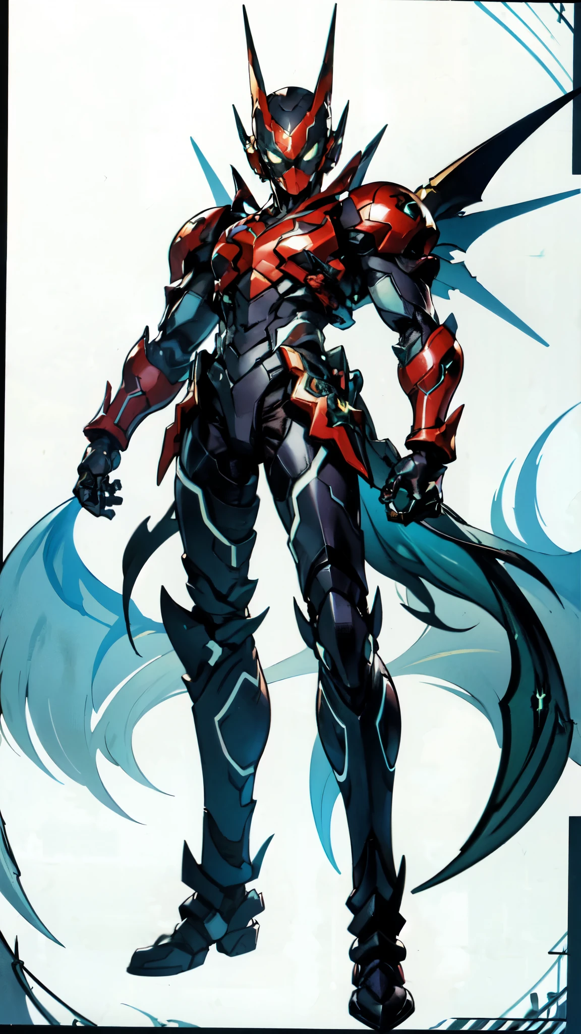 (masterpiece:1.5, best quality:1.5, extremely delicate:1.5, superhero pose:1.5), a man wearing a full-face helmet, a fantasy-style biotech armored combat suit, green eyes, (a composite layered chest armor), fully enclosed shoulder guards, matching arm and leg guards, belt of Neon circuit, (the color scheme is primarily black with green and red accents), the design balances heavy with agility, a high-tech bio-mecha armor, (Armor Concept Inspired by Bat, stand on the top of a skyscraper in a futuristic sci-fi city), this character embodies a finely crafted fantasy-surreal style armored hero in anime style, exquisite and mature manga art style, (element, plasma, energy, the armor glows), ((male:1.5)), metallic, high definition, highres, ultra-detailed, ultra-fine painting, professional, perfect body proportions, golden ratio, anatomically correct, symmetrical face, extremely detailed eyes and face, high quality eyes, creativity, RAW photo, UHD, 32k, Natural light, cinematic lighting, masterpiece-anatomy-perfect
