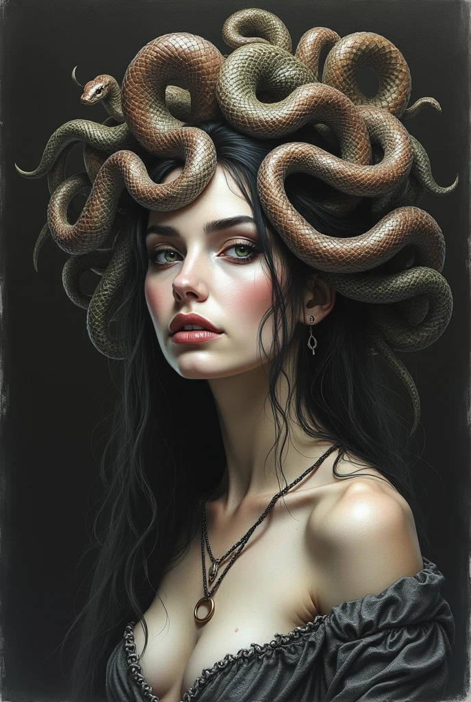 Drawing of a woman with snakes on her head