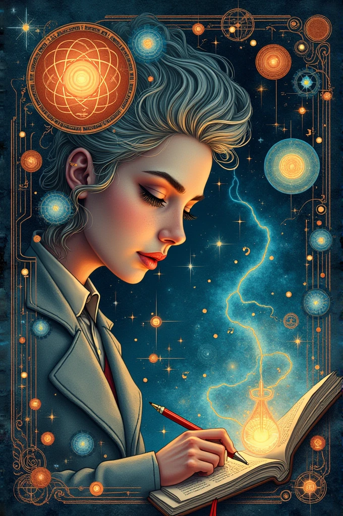 Create a notebook cover with a combination of music and science