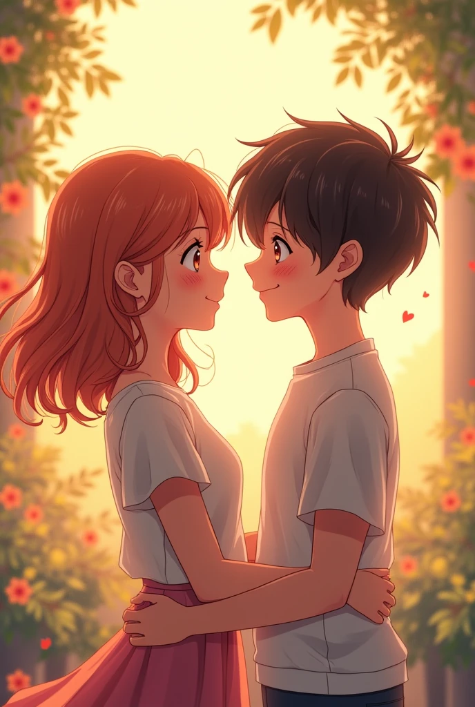 An anime style couple,happy teenagers