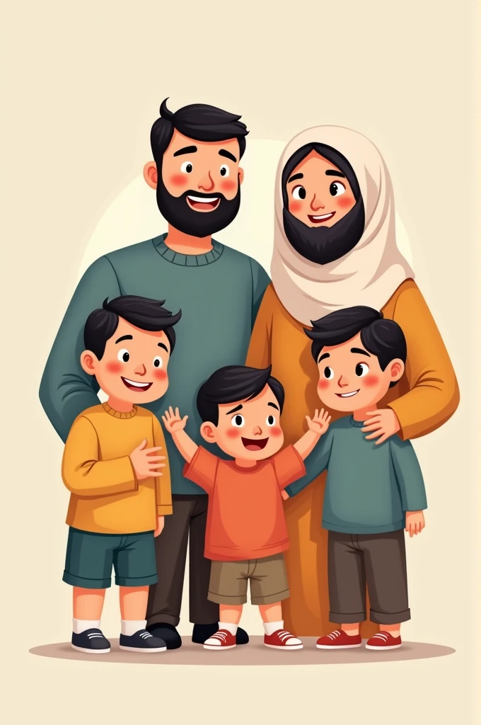 Muslim family shake hand cartoon