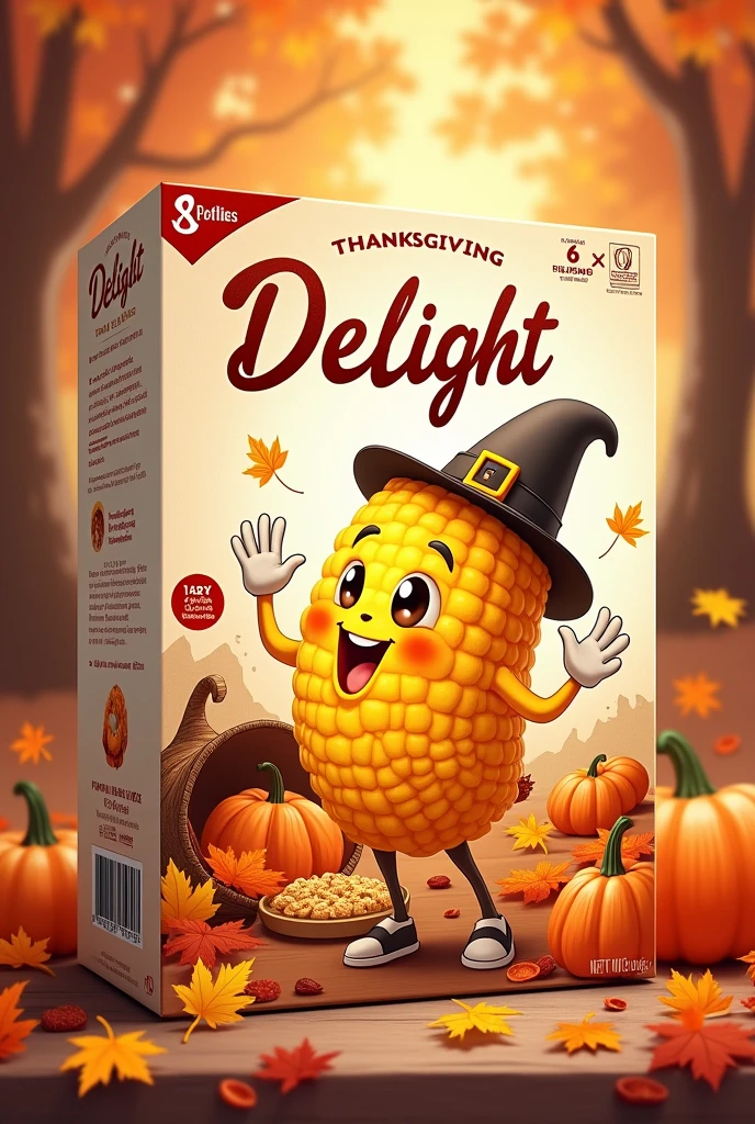 A post about a box of cereal called Delight Thanksgiving themed