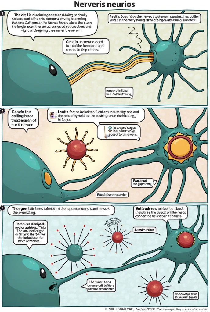 Create a comic that explains the process of the neuron's nerve impulse