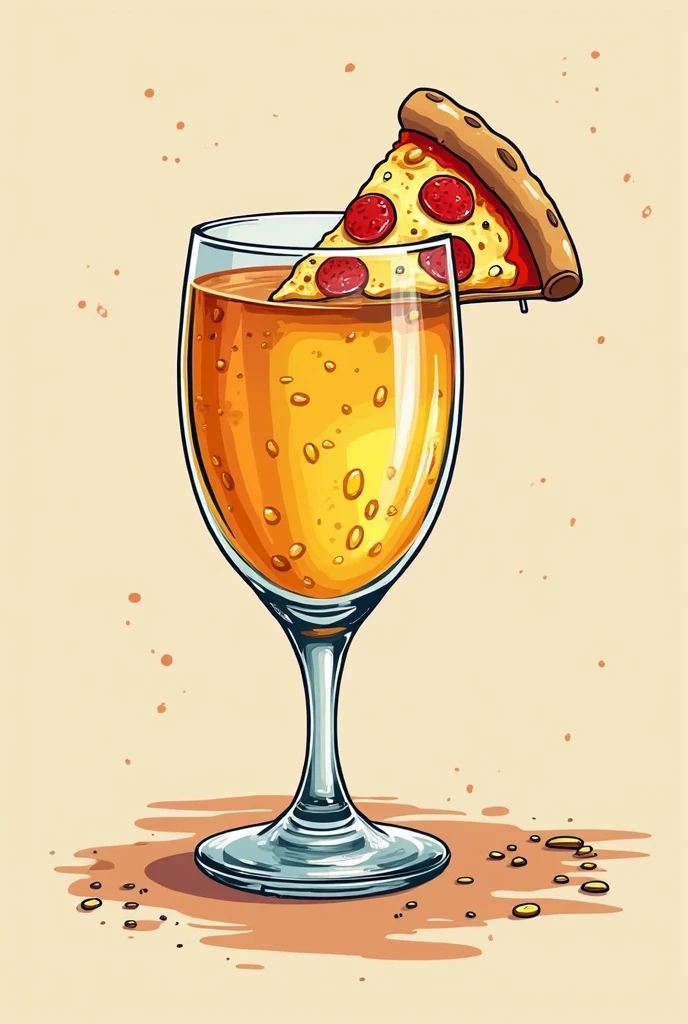 Drawing of a glass of pizzaplanet from toy story but that says whims of the palate 