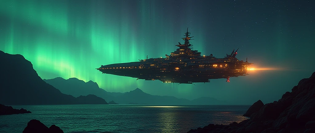 futuristic ship, Interstellar. 8k, aurora burreal, alien, gold on the wall