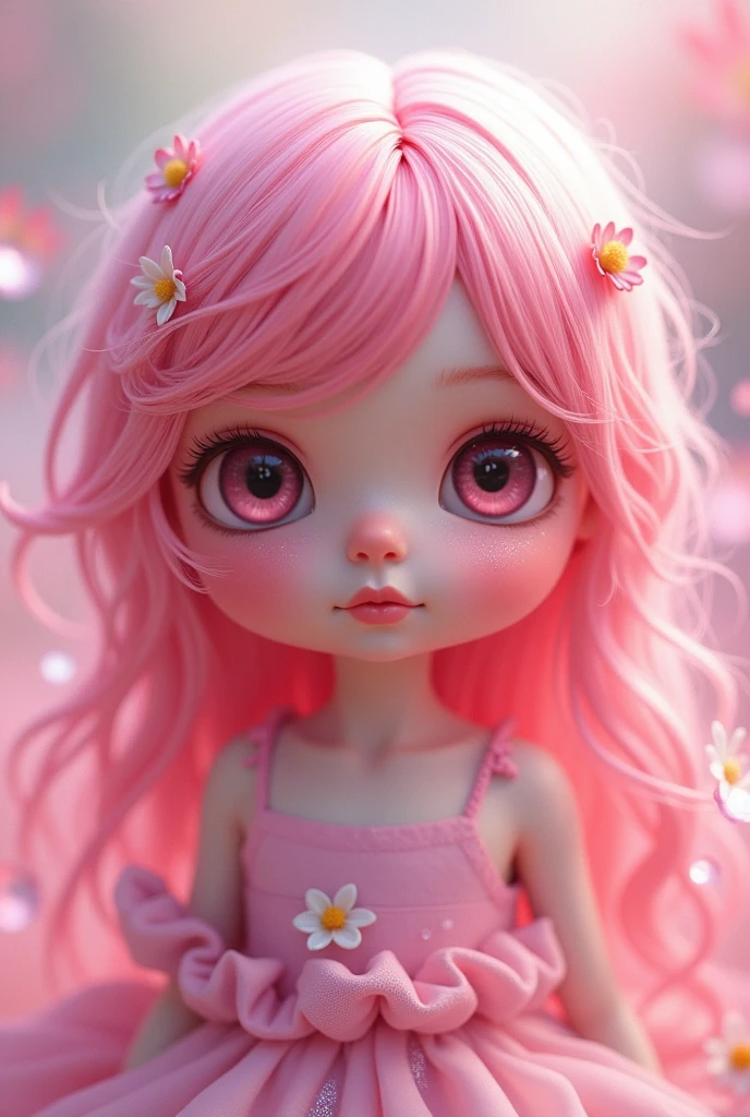 Pink fishtail，Pink Hair，Pink Eyes，Children are cute
