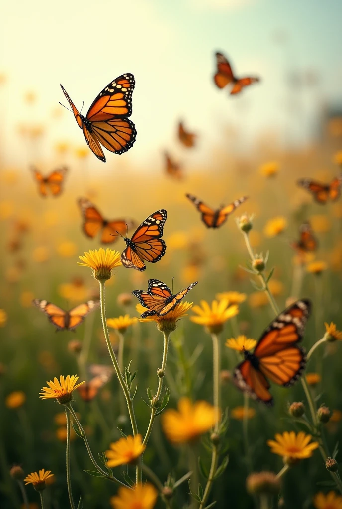 Field full of butterflies