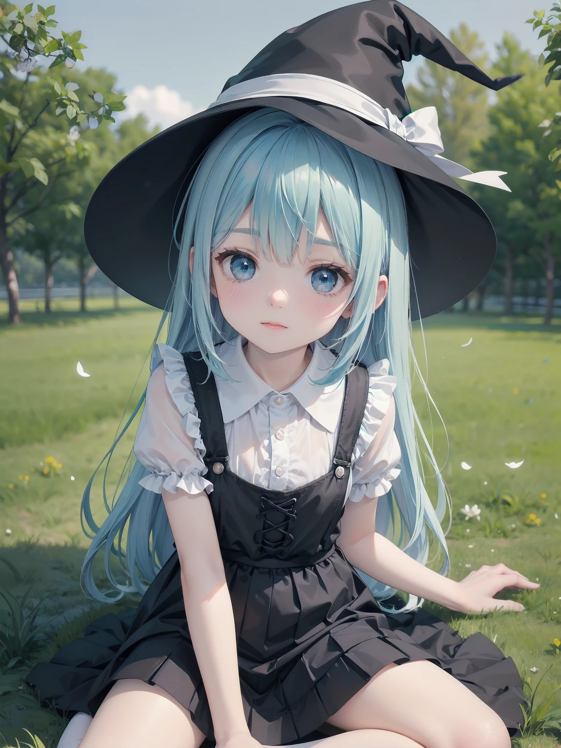 🎶, (🧙‍♀️), ✡, ✨(black hat), , Alice in Wonderland, Alone, very beautiful, cute, adorable, embarrassed, alone, blue eyes, white skin、look at viewer、looking up,kawaiitech, pastel colors, kawaii, cute colors,Alice in Wonderland, alone, very beautiful, cute, adorable, embarrassed, alone, blue eyes, white skin,skirtlift