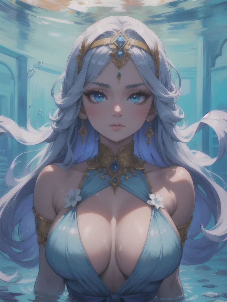 The genie from the lamp emerges with a mystical aura, her skin glowing with a golden hue, contrasting with the delicate features of her face. His eyes are like sparkling sapphires, radiating ancient power and profound wisdom. Her hair floats around her as if submerged in water, shimmering in shades of blue and silver. Dressed in a costume that mixes the traditional with the ethereal, she looks like a goddess from ancient myths, wrapped in veils that seem to be made of pure light.(8k), (Best Quality), (Masterpiece: 1.2), (realist), (Best Quality) 1.5, 1, Alone, ( Beautiful, Perfect face, Perfect eyes),water painting, ::2 " posing, realistic, professional photography, glo-fi, (accent lighting), (((impressionism))) The genie from the lamp emerges with a mystical aura, her skin glowing with a golden hue, contrasting with the delicate features of her face. His eyes are like sparkling sapphires, radiating ancient power and profound wisdom. Her hair floats around her as if submerged in water, shimmering in shades of blue and silver. Dressed in a costume that mixes the traditional with the ethereal, she looks like a goddess from ancient myths, wrapped in veils that seem to be made of pure light.