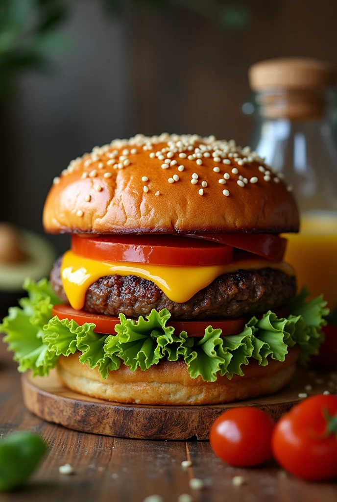 Create a picture of a delicious burger