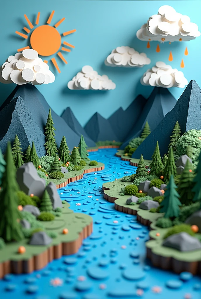3d card of the water cycle, made with paper scraps