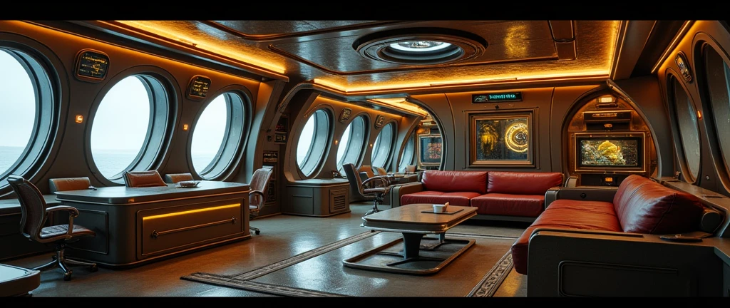 interior of futuristic ship, Interstellar. 8k, alien, gold on the wall