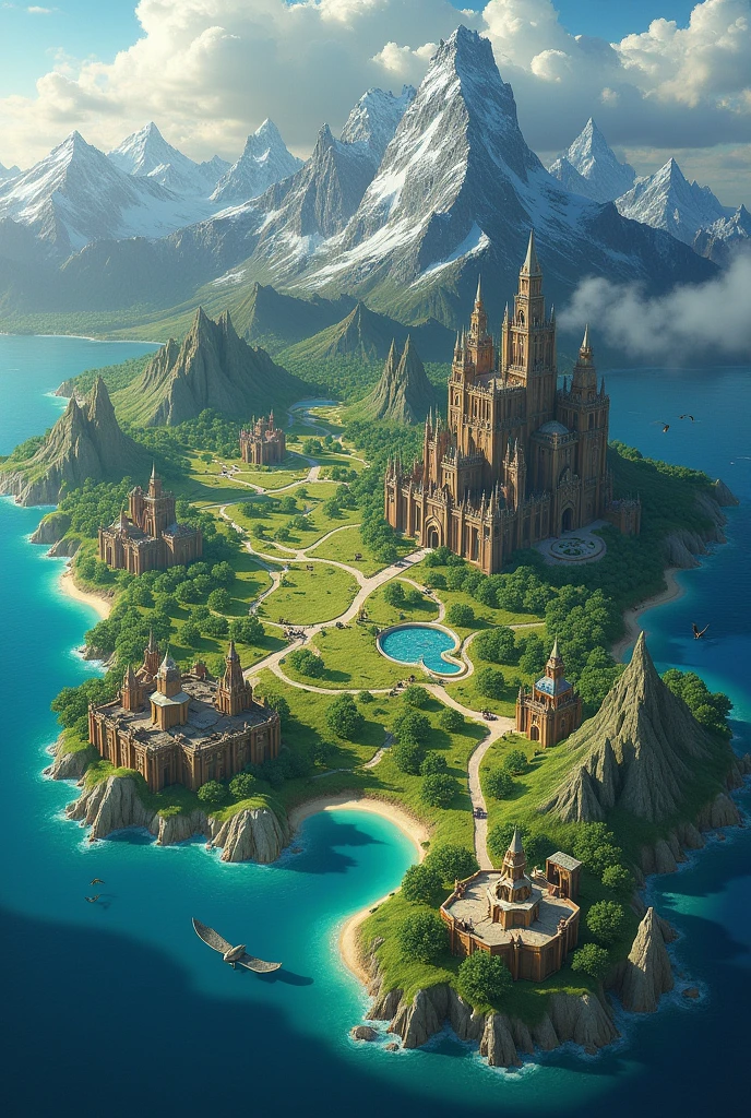 Make a huge fantasy map, there's four countries, the countries name is Verdant Veil, Enchanted Heaven, Moonshade Isle and Emberfall.