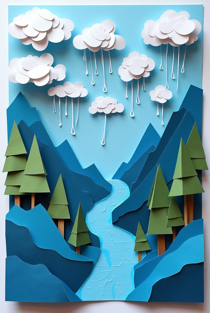 3d card of the water cycle, made with paper scraps