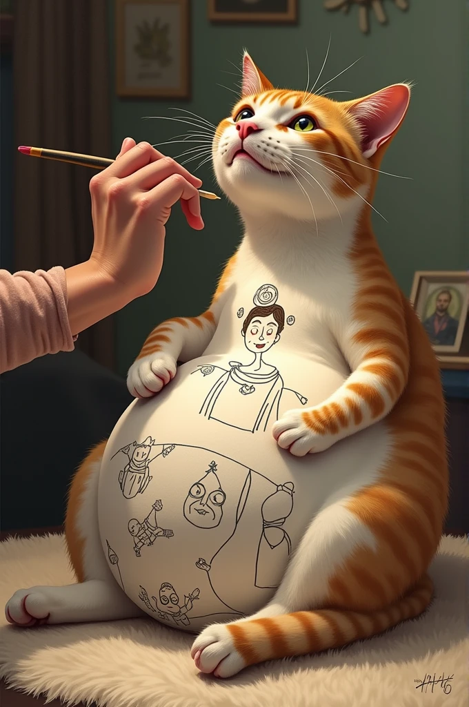 a person drawing mimes on a cat&#39;s belly
