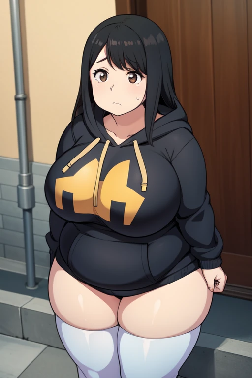 Plump year 21 big breasts black hair brown eyes chubby sad longer hair big breast hoodie