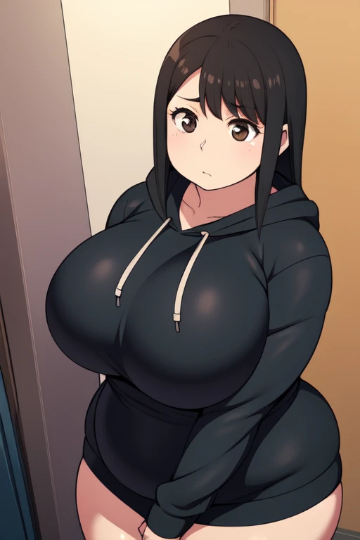 Plump year 21 big breasts black hair brown eyes chubby sad longer hair big breast hoodie