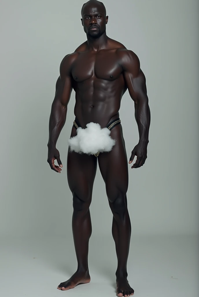 T'Challa, completely naked and without clothes, full body, with a cloud covering his bare penis, the cloud strictly in the low area of his body, covering his naked crotch, still showing the legs, completely naked, totally naked