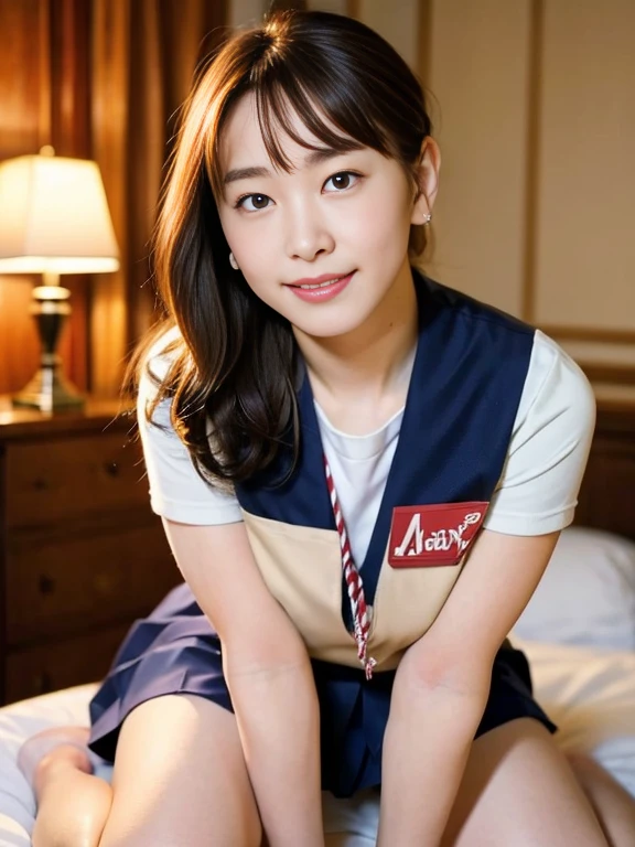 (Masterpiece, Best quality: 1.4), (Ultra realistic, Photo-realistic: 1.2), Full body, (kneeling:1.2), Natural light, 25 years old school girls, Japanese women, Neat and clean, School, (Sailor suit), (ponytail:1.2), Light brown hair color, (Beautiful Face), Oval face, clear, (Beautiful eyes, Kind eyes), (Clear skin), Small face, (Small mouth, Beautiful mouth), Natural makeup, Approachable, Luxury hotel Suite room, On bed, (nsfw:1.2), Seductive smile, (Seductive pose:1.2), (Beautiful thighs:1.2), Bedroom eyes,