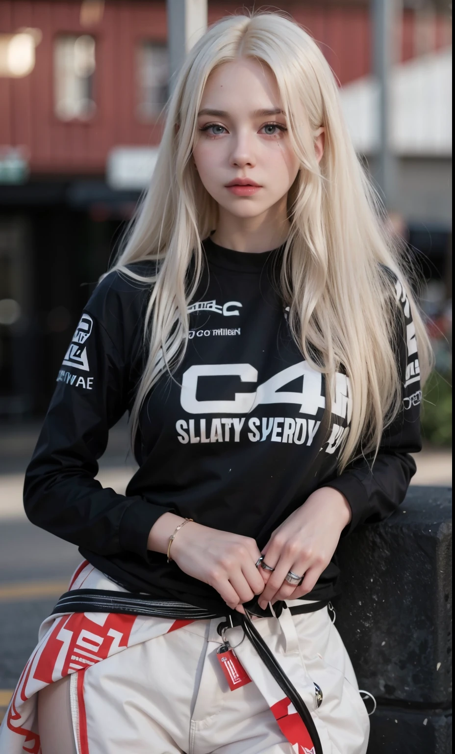 blonde woman with long hair and piercings posing for a photo, with white long hair, with long white hair, perfect white haired girl, ava max, tifa lockhart with white hair, pale porcelain white skin, anime girl in real life, with white hair, extremely light blonde hair, very light blonde hair, with long blonde hair, her hair is white