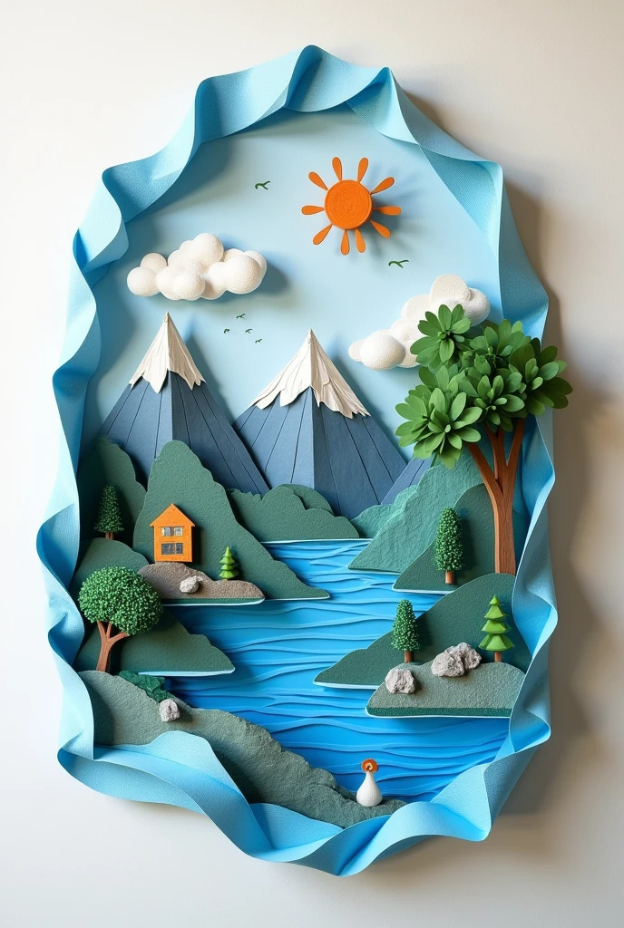 3d card of the water cycle, made with paper scraps