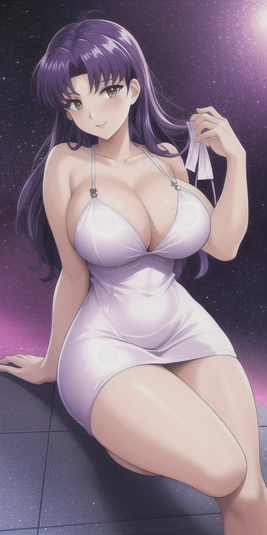 katsuragi_misato, huge_old, of pie, Alone, misato_collar, mini_dress_white_Metal_bright_with_Glitter_for_fiesta, Instagram, dress_of_Mesh_Nocturnal, dress_halter_metallic_for_women, masterpiece, Best Quality, cara oftallada, ojos oftallados, altars,