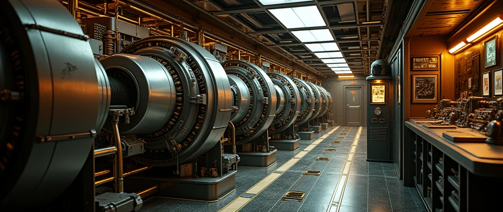 interior of futuristic ship engine room, Interstellar. 8k, alien, gold on the wall