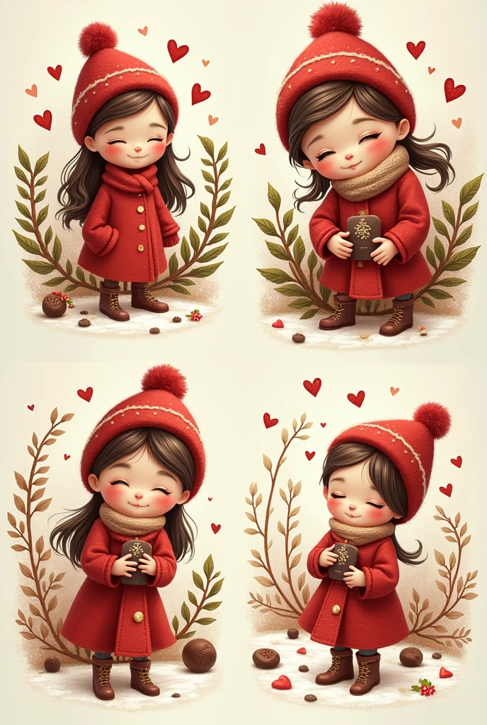 Collection with 4 drawings about Christmas, with chocolates and lots of love embroidery matrix style