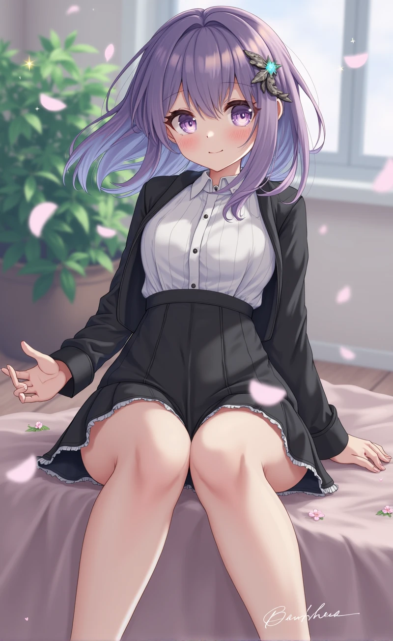 Best, high quality, A cute girl, Solitary, Beautiful purple hair, Beautiful purple eyes, A faint smile,