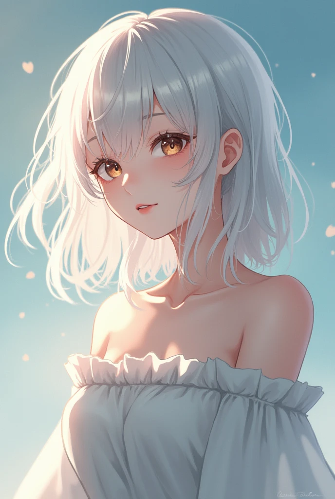 , masterpiece, Ultra-high resolution, (Reality: 1.4), RAW photos, 1 Girl, Off-shoulder, light,Heterochromia, White hair, White hair