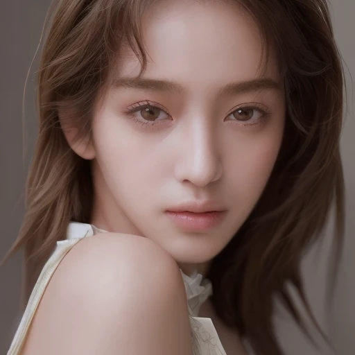 (masterpiece, best quality:1.2), (realistic,
photo-realistic:1.4), ultra-detailed, 1girl,
solo, pale skin, brown medium hair, shiny skin, curly hair, charcoal gray eyes,