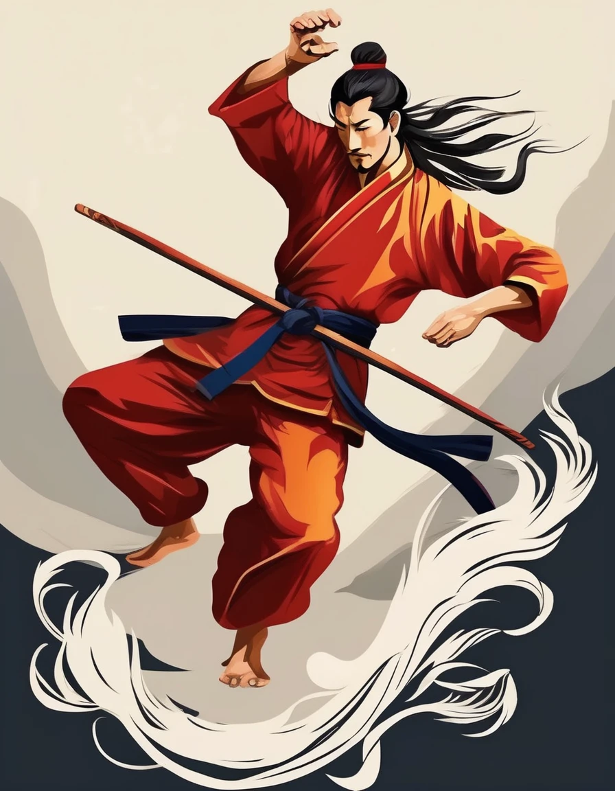 Double connection, Chinese martial arts man, Barefoot,Handsome facial features,strong,Chinese lion,Simple background,