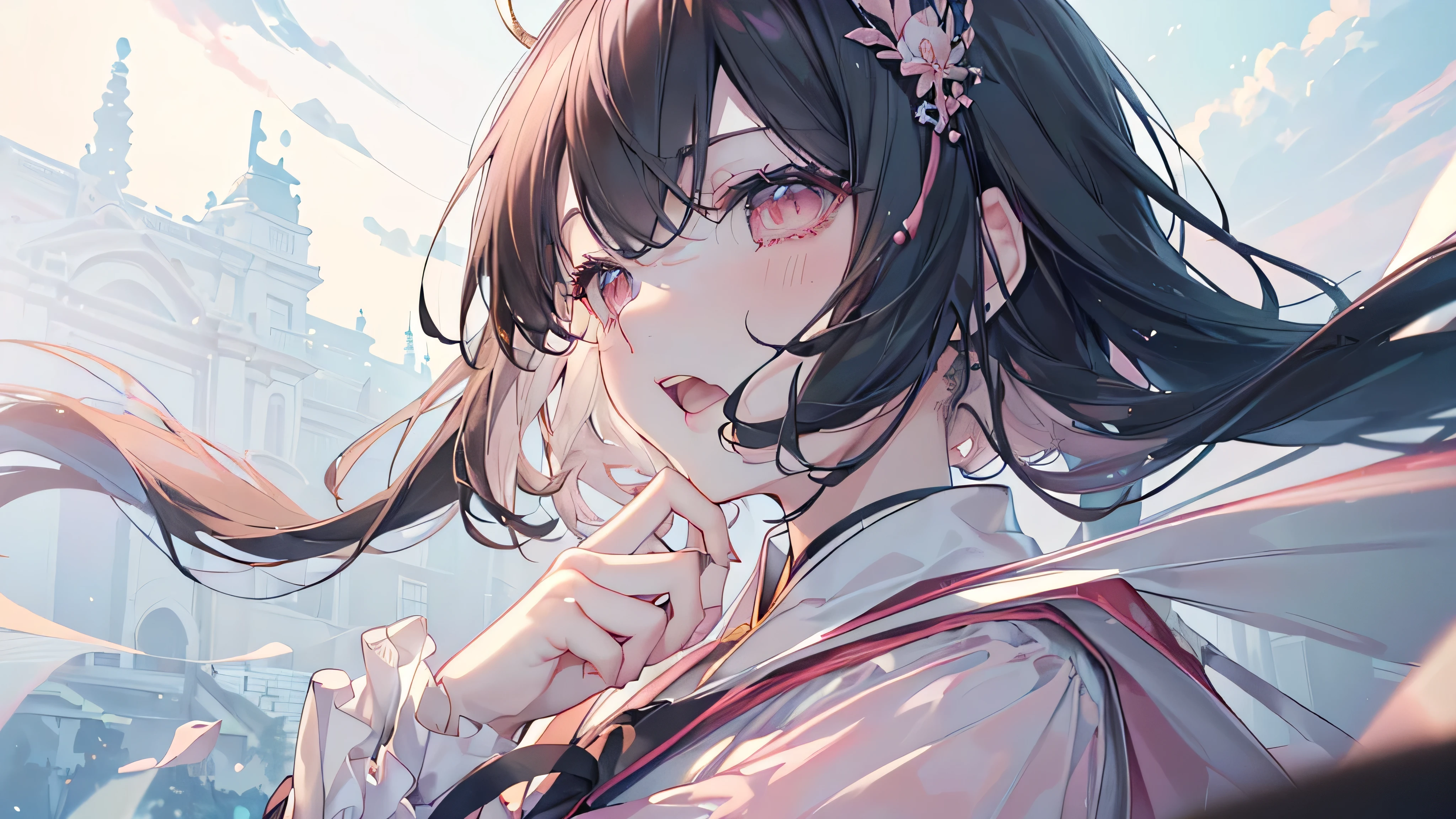 (Great impact,profile,Scream,,), ((Beautiful eyes,Highest qualityの目)), (((Serious,Scream,anger,Angle from below,Black Hair,))), (((Highest quality、masterpiece、Ultra-fine、Ultra-fine、Exquisite、16K、Full HD,high school girl))) 、Long eyelashes、White skin、(thin and long)、 ((cute)) ((one person), (epic proportion,）、(Pale pink lips、Pale pink cheeks、thin and long)、Dynamic lighting,（Let the screams of your heart resonate, speak your true feelings out loud, don&#39;t worry about what others think, express your emotions as they are, a fresh wind will blow through your heart, and you&#39;ll take a new step forward.）