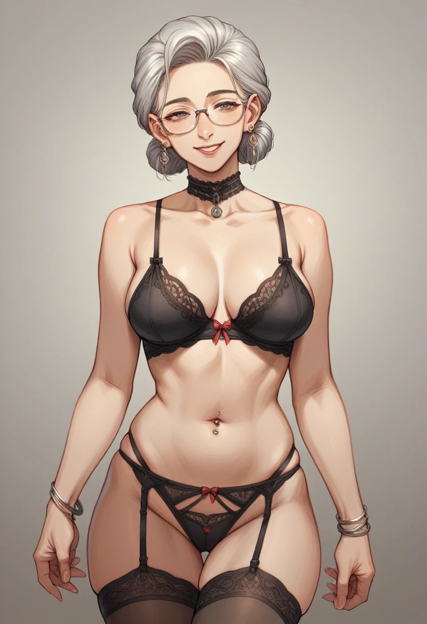 75 years mother milf mexican, Agitate large earring large choker navel piercing decoration A bracelet silver hair realisitic Precious Madame Beautiful Mature Woman sexy smile Gentle woman navel piercing 4k high quality breasts 36dd lingerie, Glasses,