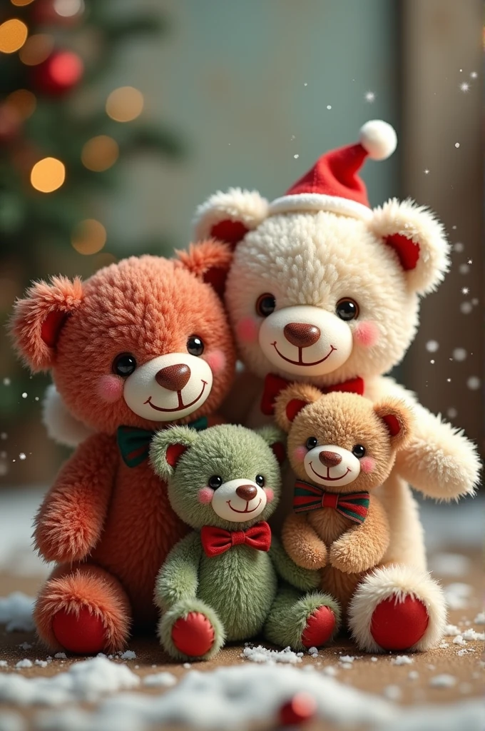 4 images of Christmas teddy bears, with love
