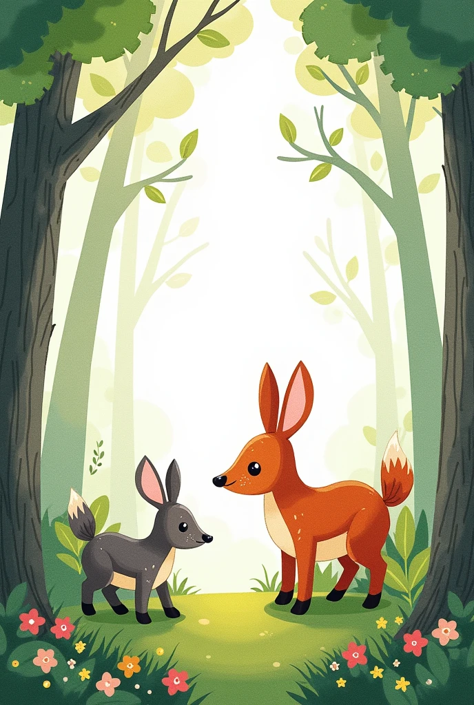 create an enchanted forest drawing of animals in watercolor
