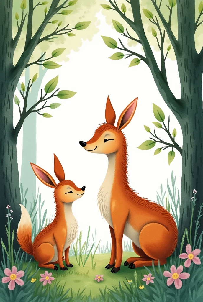 create an enchanted forest drawing of animals in watercolor