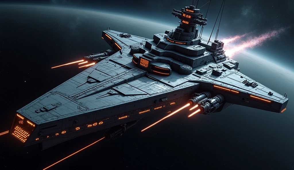 (photorealism:1.2), (Epic), Battleship, futuristic battleship, military battleship, laser canons, energy shield