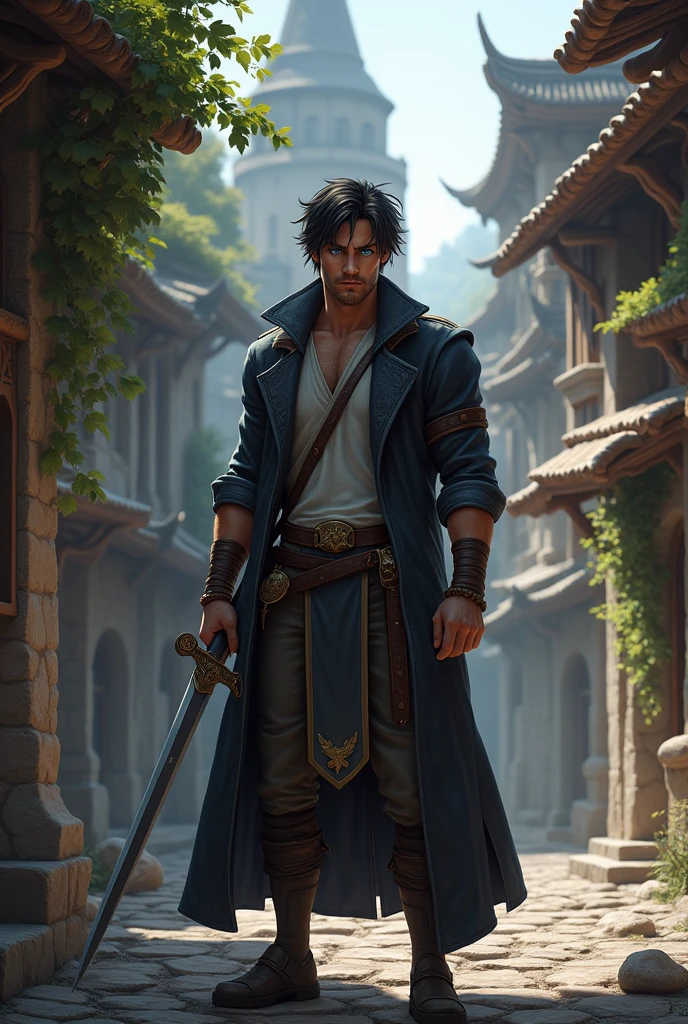 In the heart of the ancient city of Eldoria, where the cobblestone streets whispered secrets of old, there lived a man named Kyle. With tousled dark hair and piercing blue eyes, he was known across the realm as a Kombat specialist and an unparalleled weapons expert