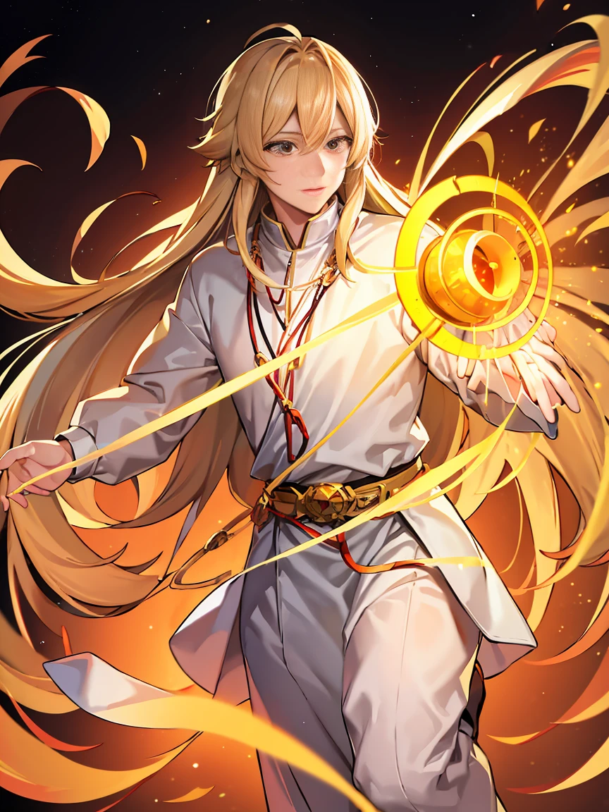 1 male celestial being, with radiation in it, a circle of fire behind him,in quantum space .(high resolution),(best qualityer),(4k image),.